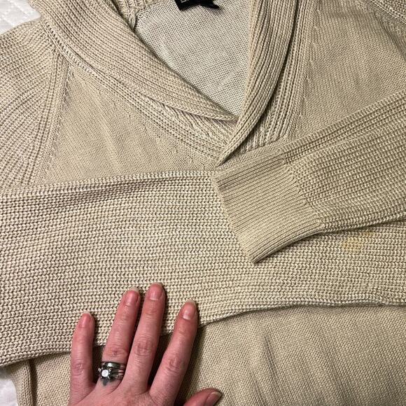Express Mens Popover Shawl Collar Sweater sz L Twee Preppy Long Sleeve Tan Beige - Picture 4 of 8